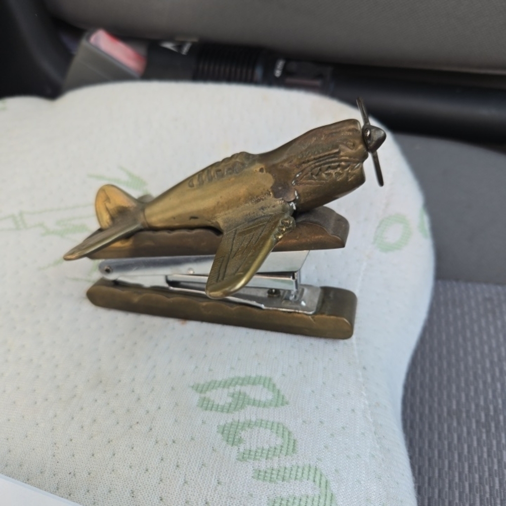Vintage P-51D Mustang WW2 Fighter Airplane Desk Novelty Brass Stapler